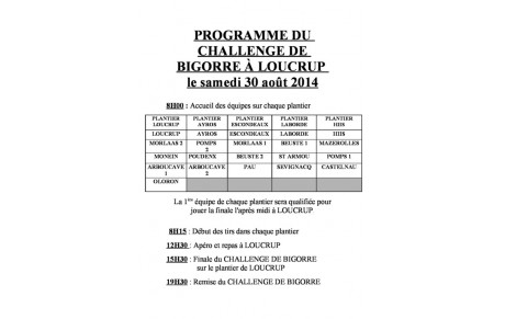 Programme du Challenge de Bigorre le 30 Août 2014 à Loucrup